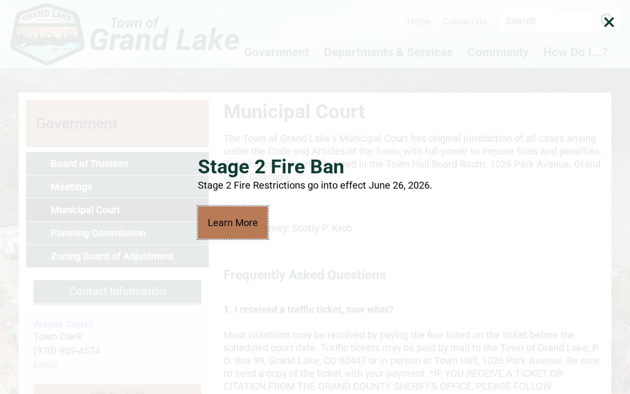 Grand Lake Municipal Court official information page